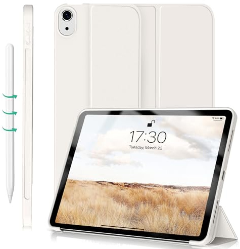 ZOYU Case for iPad Air 11-inch M4/M3/M2 2026/2025/2024, iPad Air 5th 4th Generation 2022 2020 10.9 inch, Auto Wake/Sleep, Silicone soft TPU Back Cover, Lightweight Trifold Stand Smart Case, White