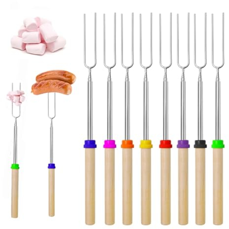 8 Stück Grillspieße Teleskop Marshmallow,Lagerfeuerspieße Hot Dog Gabel,Lagerfeuer Camping Sticks,Sticks Schaschlikspieße,für Lagerfeuer Barbecue Camping Grillparty (31-81cm)