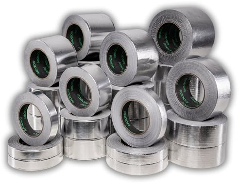 RODOPI Cinta adhesiva de aluminio de 25 mm, 50 mm, 75 mm, 100 mm, resistente al calor, 50 m, cinta adhesiva de aluminio reforzada, resistente al agua, extra fuerte