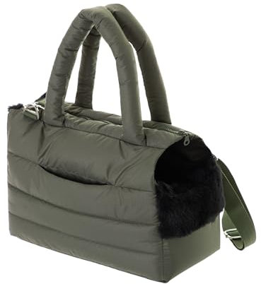 Transporttasche für Hunde und Katzen - Tasche für unterwegs, Dog Carrier -Schultertasche für Haustiere mit Gummiband mit Karabiner,bis 8 kg, olivgrün