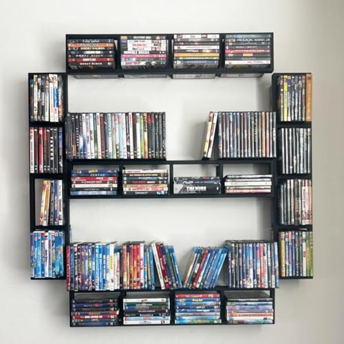 QIUTMER 5Pcs Wall Mount 34 Inch Media Storage Rack, CD DVD Organizer Metal Shelf, Open Kids' Bookshelf, for Store CD DVD and Video Game Organizer