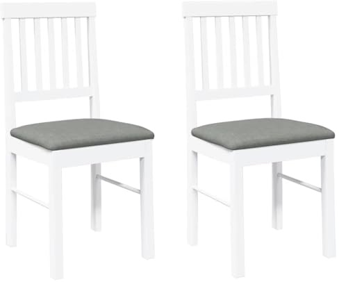 vidaXL Sedie da Pranzo con Cuscini 2 pz Bianco Legno Massello di Hevea, sedia da pranzo, sedia da cucina, sedile da pranzo, sedia, sedia da soggiorno