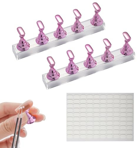 OUDQFCJ Présentoir d'Art d'Ongle Magnétique Support pour Faux Ongles 2 Ensembles de Support pour Conseils d'Art d'Ongle Manucure Livré avec 100 autocollants