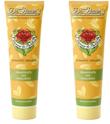 Dr. Bauer's Homeo & Pathie Dentifricio Romantic Dreamer, vegano, omeopatico, con acido ialuronico, Q10, vitamina B12 e olio di arancia, gusto fruttato, cura dentale delicata per gengive sane (2)