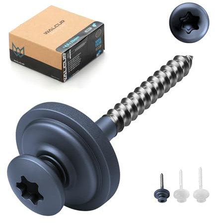 WALCUR Vis Spengler ø 4.5 x 25mm de Terrasse Autoperceuses en Acier Inoxydable 100 Pièces Étanches de Toiture avec Rondelles en Caoutchouc Anthracite Gris