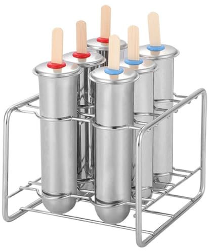 HiyyFloy Moldes Metálicos para Paletas, Juego De 6 Moldes Redondos De Acero Inoxidable con Soporte, para Hacer Helados De Congelación Rápida.