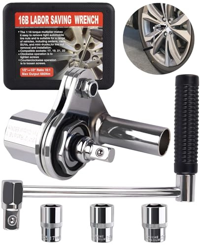 Boltigen Torque Multiplier Wrench Set, 1:16 Ratio Heavy Duty Lug Nut Remover for Stuck & Rusted Nuts, Labor Saving Tool with 3 Sockets, 1/2 Drive for Truck, Trailer, Automotive Tire Repair (680NM)