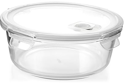 H&H Runder Glasbehälter mit Deckel und Ventil 1300 ml