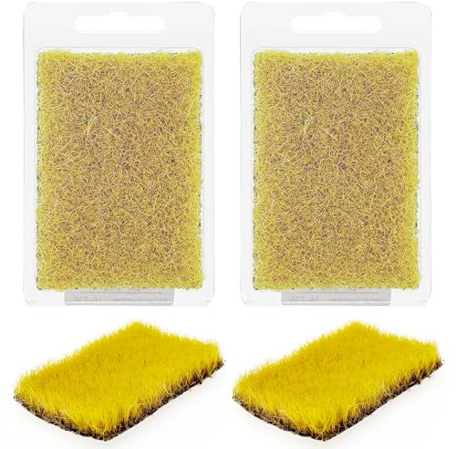 Attuslla 2 mechones de césped estático, modelo de césped para bricolaje, arquitectura, construcción, tren, paisaje, ferrocarril, paisaje, paisaje ferroviario, amarillo claro