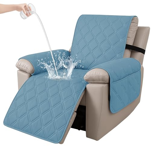Ystyle Copripoltrona 1 Posto Relax Reclinabile, 100% Impermeabile Copri Poltrona con Braccioli, Copripoltrone con Fascia Elastica, Copridivano Reclinabile, Blu Acqua