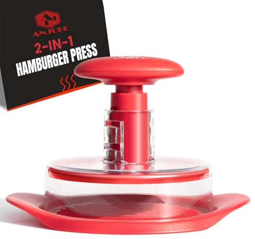 ANJUKE Machine à hamburger – Presse à hamburger durable pour galettes avec tailles de galettes réglables (rouge)