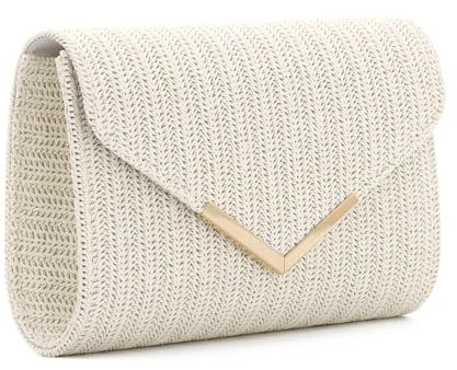 HomKuch Bolso de mano de paja para mujer, bolso de noche de verano, bolso de playa tejido para boda, vacaciones, fiesta