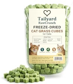 Tailyard Freeze Dried Cat Grass Cubes – 100g Natural Cat Treats for Indoor Cats – Hairball & Digestive Support – Grain Free Healthy Cat Snacks – Natural Wheatgrass Treats