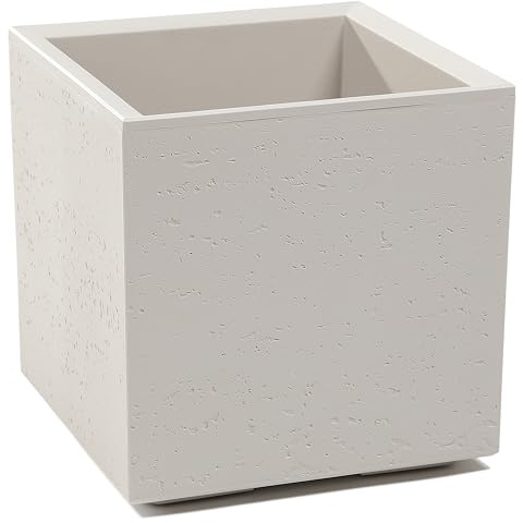 Tymar Macetero grande exterior con ruedas 40 x 40 x 40 cm, jardineras grandes, maceta grande, maceta XXL, macetero para plantas con aspecto de hormigón, plástico KARO (beige)