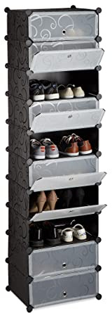 Relaxdays Mueble Zapatero Plástico, con 10 Niveles, Estantería Modular DIY, Soporte Zapatos, 176 x 49 x 37 cm, Negro