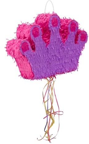 Relaxdays 2 x Pinata Krone, zum Aufhängen, Kinder, Mädchen, Geburtstag, selbst Befüllen, Piñata, HBT: 31 x 49 x 10 cm, lila-pink