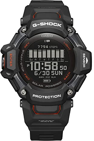Casio Men's G-Shock Move GBD-H2000 Series Multisport (Run, Bike, Swim, Gym Workout) GPS + Heart Rate Watch Quartz Solar Assisted Black and Red Watch with Black Resin Strap