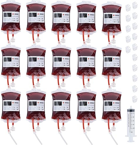 Halloween Sacchetti di Sangue per Bevande, 15 Pezzi Sacche di Sangue da Riempire (350 ml), Sangue Contenitore per Bevande Riutilizzabile, Bomboniere per Halloween Decorazione
