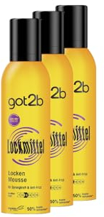 got2b Schwarzkopf - Lot de 3 mousses pour boucles - 250 ml - Avec maintien 3 pour des boucles et des rebonds définis - Dompte les cheveux - Effet anti-frisottis
