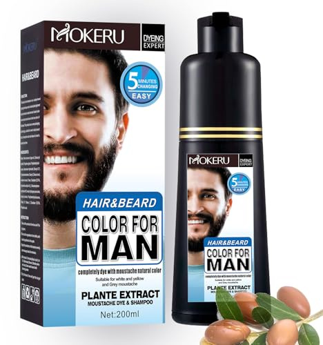 Men's Beard Dye Black for Gray Coverage,3-in-1 Natural Black Beard & Hair Dye Shampoo-Instant Gray Coverage for Beard,Mustache&Hair,Long-Lasting,Works in 5-10Min,Easy Root Touch Up,At-Home Use (200ml)