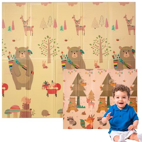 Edibaby, Alfombra Bebe, 200 x 180 cm, 1 ó 1.5 cm Grosor, Diseño Infantil, Acolchada de XPE, Reversible y Plegable, Tapete Actividades, Colchoneta para Niños (Native Edition, Grosor - 1 cm)