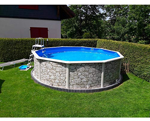 Planet Pool Stahlwandpool rund Classic Größe wählbar, 120cm tief, Stahl 0,45mm Steinoptik, Folie 0,3mm blau 460 x 120 cm
