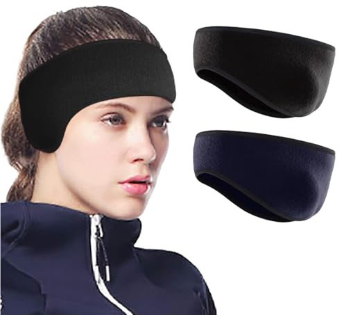 2 Stück Wintersport-Stirnbandwärmer, Stirnband für Sportohren, Ohrenschützer, Stirnbänder, warmes, winddichtes Haarband für Damen und Herren, Schwarz, Marineblau