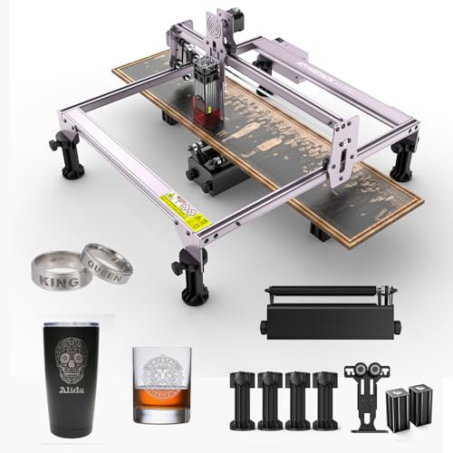 ATOMSTACK A 5Pro 40W Grabadora láser con rodillo rotatorio R3 Pro, grabado láser de potencia de 5,5 W, cortador láser de enfoque de 0,2 mm² para madera contrachapada, acrílico, papel, cuero