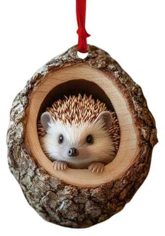 Colgantes acrílicos para árbol de Navidad, adornos de Navidad de animales, mapache, búho, ardilla, erizo, conejo, pájaro, diseño de agujero de árbol, adornos colgantes para árbol de Navidad 2D para