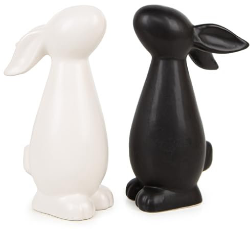 Logbuch-Verlag 2 Osterhasen Paar Set schwarz weiß Hasen aus Keramik 17,5 cm Osterdekoration Geschenk Ostern