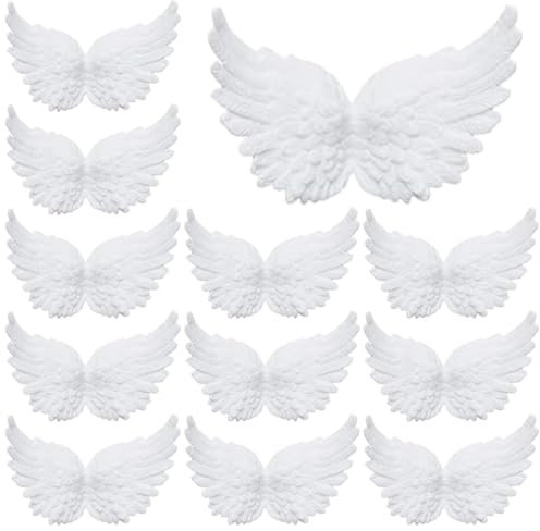 12 STÜCKE 3 3D Mini Weiße Feder Kunststoff Engelsflügel Kleine Christbaumschmuck Kostüm Aufnäher Aufnäher Für Kuchen Rucksack DIY Kunsthandwerk Zubehör Weihnachtsfeier Deko Requisiten