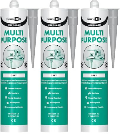 Bond It 3x Multi-Mate High Modulus Silicone Sealant – 285ml Grey | Mould-Resistant – Waterproof – Interior & Exterior | Multipurpose Silicone Sealant for Home – Kitchens – Bathrooms – & DIY