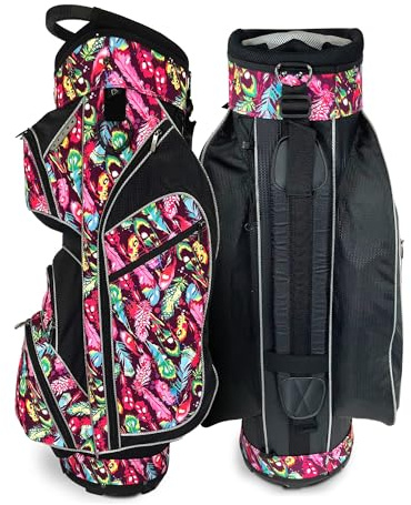 Taboo Fashions Monaco Collection 14-Way Ladies Golf Bag - Lightweight Women’s Golf Cart Bag with Insulated Cooler Pocket, Rain Hood & More - Golf Accessories for Women (Fantasy Feathers)