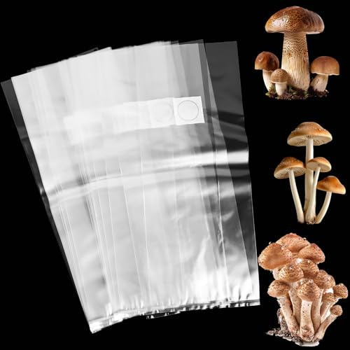 ZOFUN 50 sacchetti per la coltivazione di funghi, 18 x 35 cm, con filtro, per funghi shiitake, set per funghi shiitake, set di allevamento per funghi shiitake, champignons, funghi ostrica