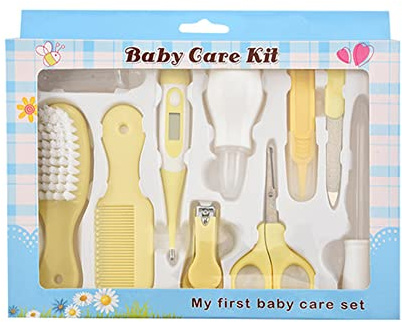 Kit de soins pour bébé 10 pièces avec ciseaux, brosse à cheveux, peigne, coupe-ongles, thermomètre corporel, matériau ABS