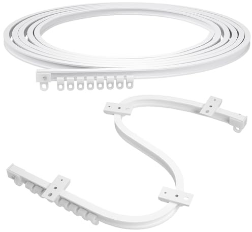 KOamyKJ Flexible Bendable Ceiling Curtain Track, Complete Installation Kit with Brackets, Gliders, Clips for Room Dividers,RV Ceiling Curtain Track, White 13.12ft (4m）