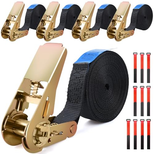 YUTUY Correa de Amarre con Trinquete,Correas de Amarre,5 Correas de Trinquete 6M,Cinturón de Amarre con Hebilla,Ajustable Cinchas de Amarre,Correa Tensora para Asegurar la Carga