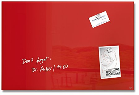 SIGEL GL122 Premium Glas-Magnettafel 60 x 40 cm rot hochglänzend, SGS geprüft, einfache Montage, incl. 3 starke Magnete, Artverum