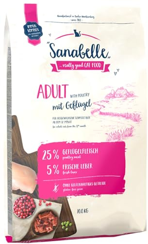 Sanabelle Adult med fjäderfä | kattfoder för vuxna katter (från 12 månader), 4-pack (4 x 2000 g)
