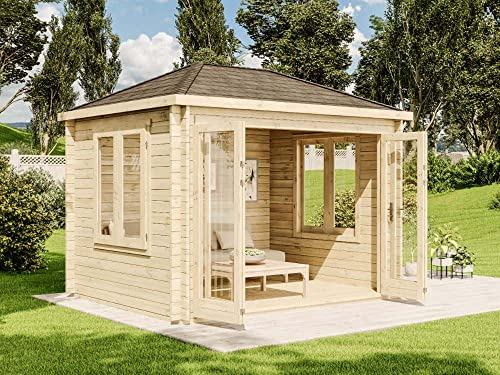 Alpholz Gartenhaus Summertime-40 aus Massiv-Holz, Gerätehaus mit 40 mm Wandstärke, Garten Holzhaus inklusive Montagematerial, Geräteschuppen Größe: 322 x 262 cm, Spitzdach
