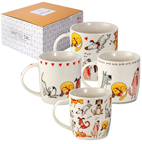 SPOTTED DOG GIFT COMPANY - Kaffeetassen mit Hunde-Motiven - Kaffeebecher aus Keramik - Geschenk für Hundeliebhaber, Hundebesitzer und Hundefreunde - 4er-Set