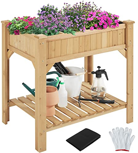 Yaheetech 36'' Hx25'' Wx37'' L Raised Garden Bed 8 Pocket Herbs Garden Planter Outdoor Horticulture Vegetables Standing Planters Boxes with Grow Grid