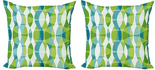 ABAKUHAUS Grunge Kissenbezug Set (2Stück), Geometrische Formen Oval, doppelseitiges Digitaldruckdekor mit Reißverschluss, 50 cm, Apfelgrün Türkis