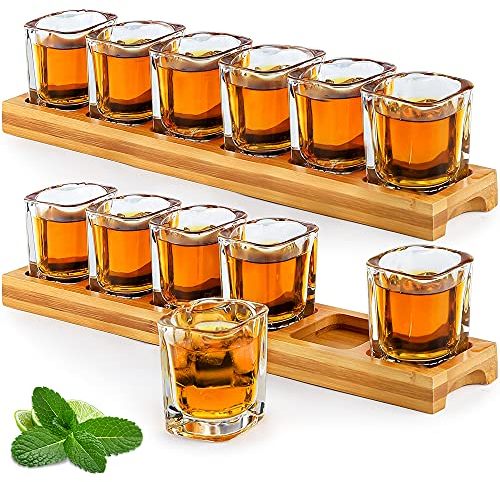 SuproBarware Schnapsgläser-Set, 60 ml, Cocktailhalter, 2 Packungen und 12 Schnapsgläser, Getränke, Servierbrett, Organizer und klares Kristallglas für Liköraufnahmen, Whisky, Brandy, Wodka, Rum