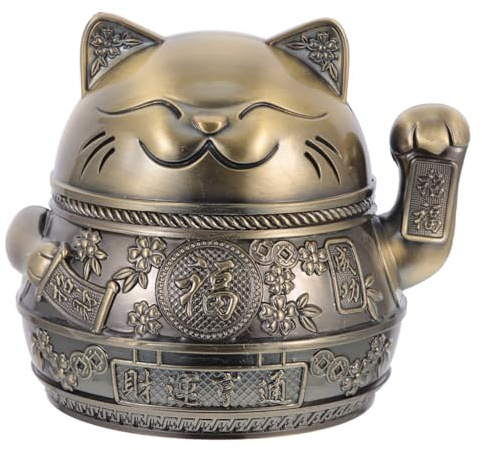 Healifty Vintage Cat Ashtray with Lid, Windproof Portable Metal Ashtray Cute Ash Tray Holder Accessories with Stable Base for Home Office Decor Car and Patio Gift for Men Women