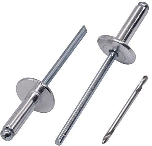 SKIR'CO Remaches ciegos de aluminio con brida grande (50 piezas) 4.0 x 14 mm, mandril de acero, broca incluida