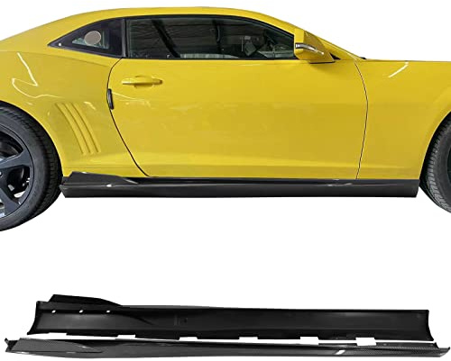 IKON MOTORSPORTS, Side Skirts Compatible with 2010-2015 Chevrolet Camaro, IKON V2 Style Carbon Fiber Print PP Side Skirt Rocker Panel Extension Moulding Splitter, 2011 2012 2013 2014