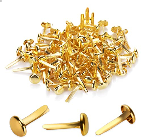 100 Stück Mini Brads Musterbeutelklammern Rundkopfklammern Musterklammern Metall Rundkopfklammern Scrapbooking Brads Musterklammern Für Schule Büro Papier Briefklammern Basteln Handwerk DIY(Gold)