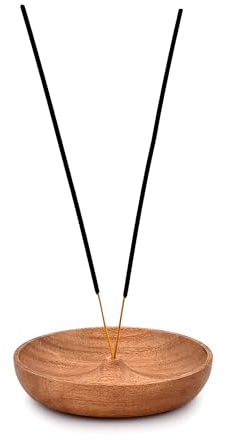 EDHAS Acacia Wood Round Incense Holder and Ash Catcher for Home Décor, Home,Office,Club, Aromatherapy (12.7cm x 12.7cm x 2.54cm)