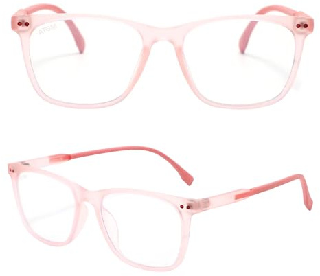 ATOM 100% UV Protection Kids Blue Light Blocking Glasses - Suitable for kids aged between 5 to 12 Years Children Blue Light Blocking Glasses for Boys and Girls (Pink & Clear)